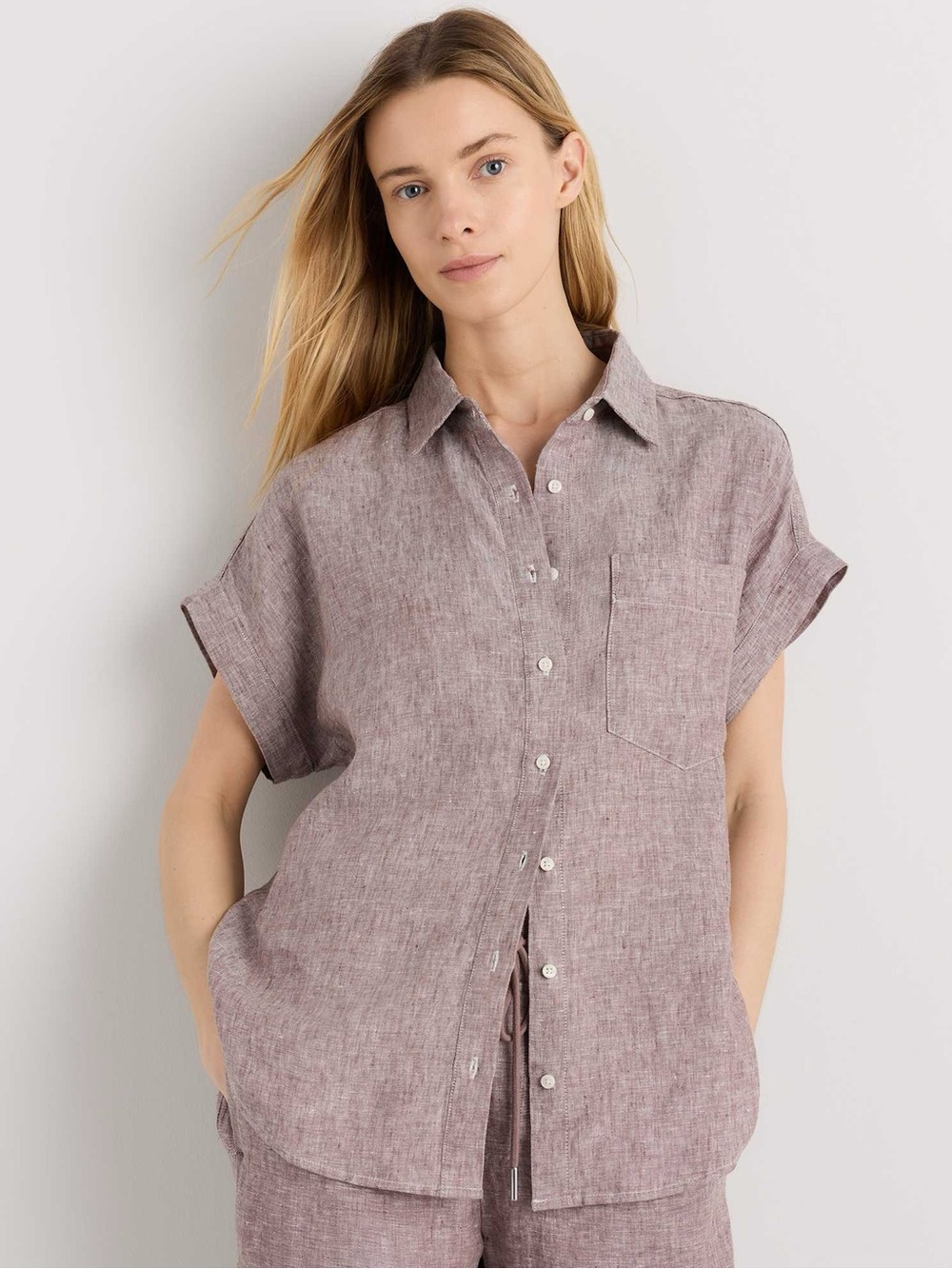 Quince 100% European Linen In Taupe Brown Button down